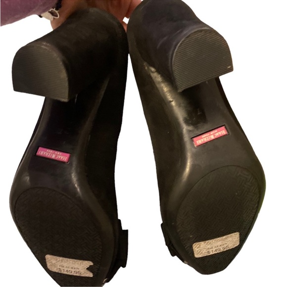 Isaac Mizrahi New York black suede block heels with tweed details - Picture 9 of 15